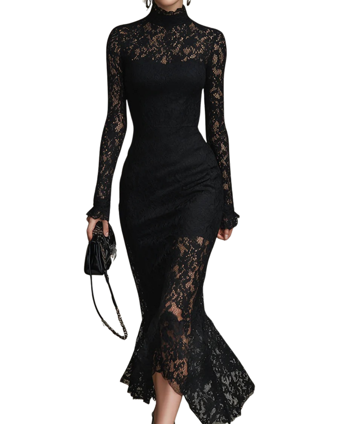 Monika | Schwarzes Spitzen-Maxikleid