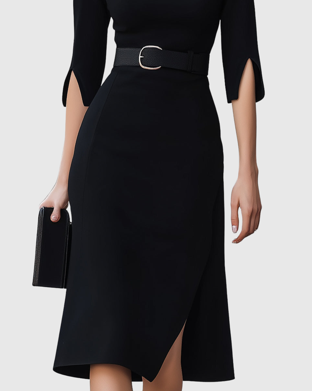 Damen Lässig Gürtel Asymmetrisch Midi Kleid