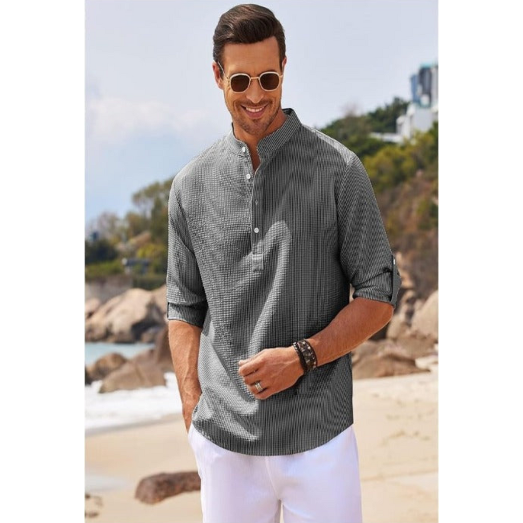 Herren Stehkragen Slim Fit Sommerhemd