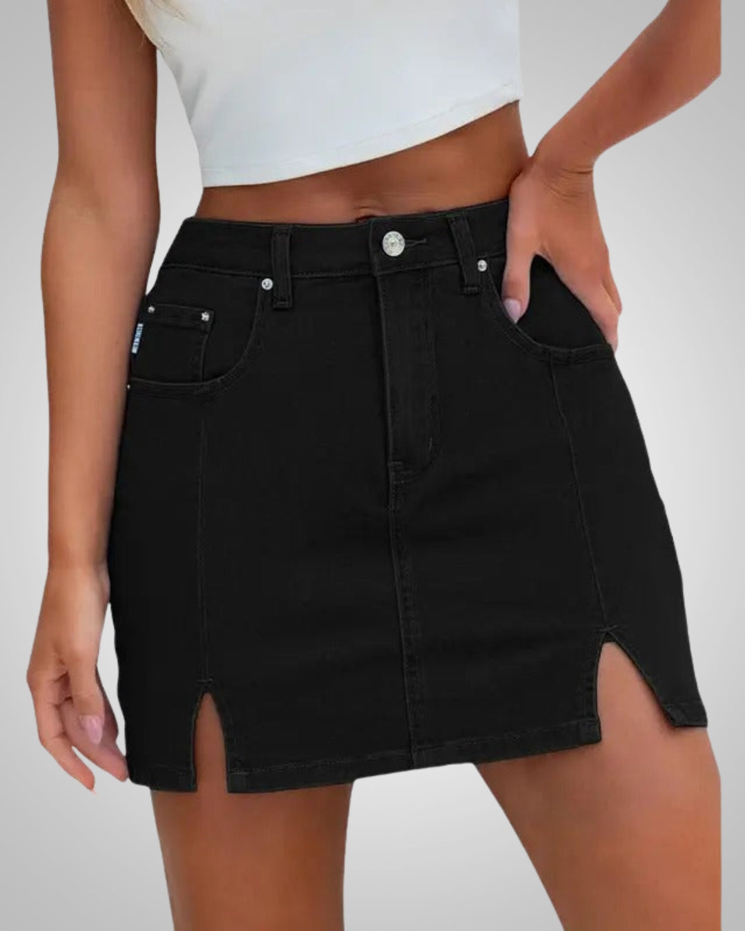 Damen Sommer Knopfleiste Mini Jeans Rock