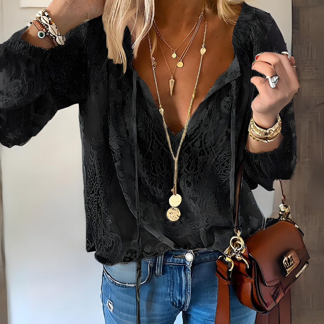 Damen V Ausschnitt Spitze Boho Bluse