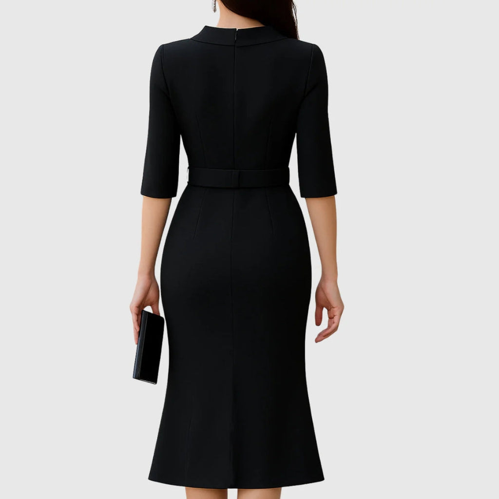 Melanie | Damen Elegantes Gürtel Midi Kleid