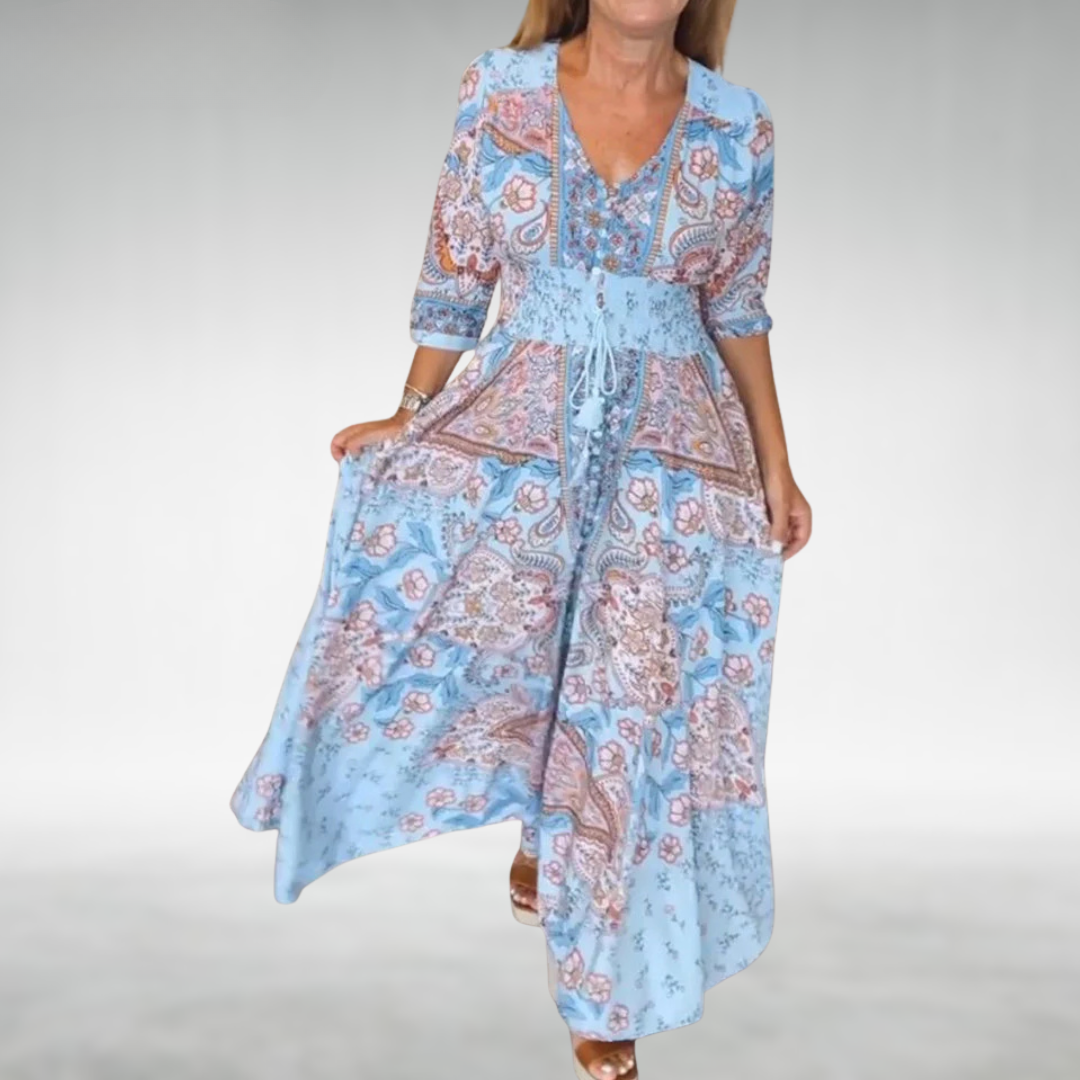 Damen Boho Festliches Drapiertes Maxi Strand sommerkleid