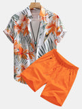Hemd mit Blumenpflanzenmuster und Knopfleiste sowie Shorts zum Schwimmen