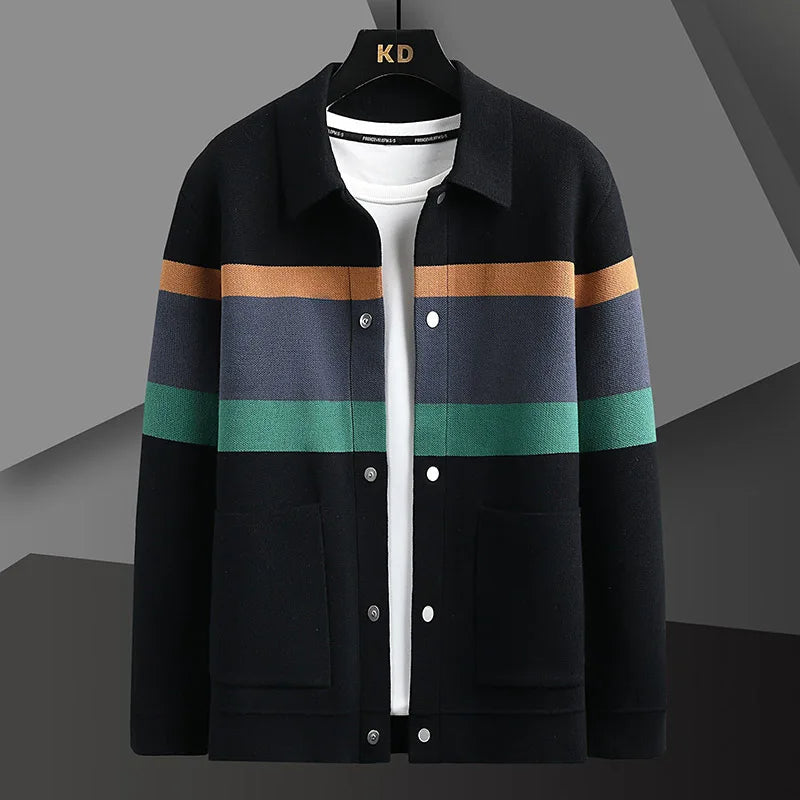 Cole | Herren Strickjacke Streifen Snap-Button Varsity Herbst