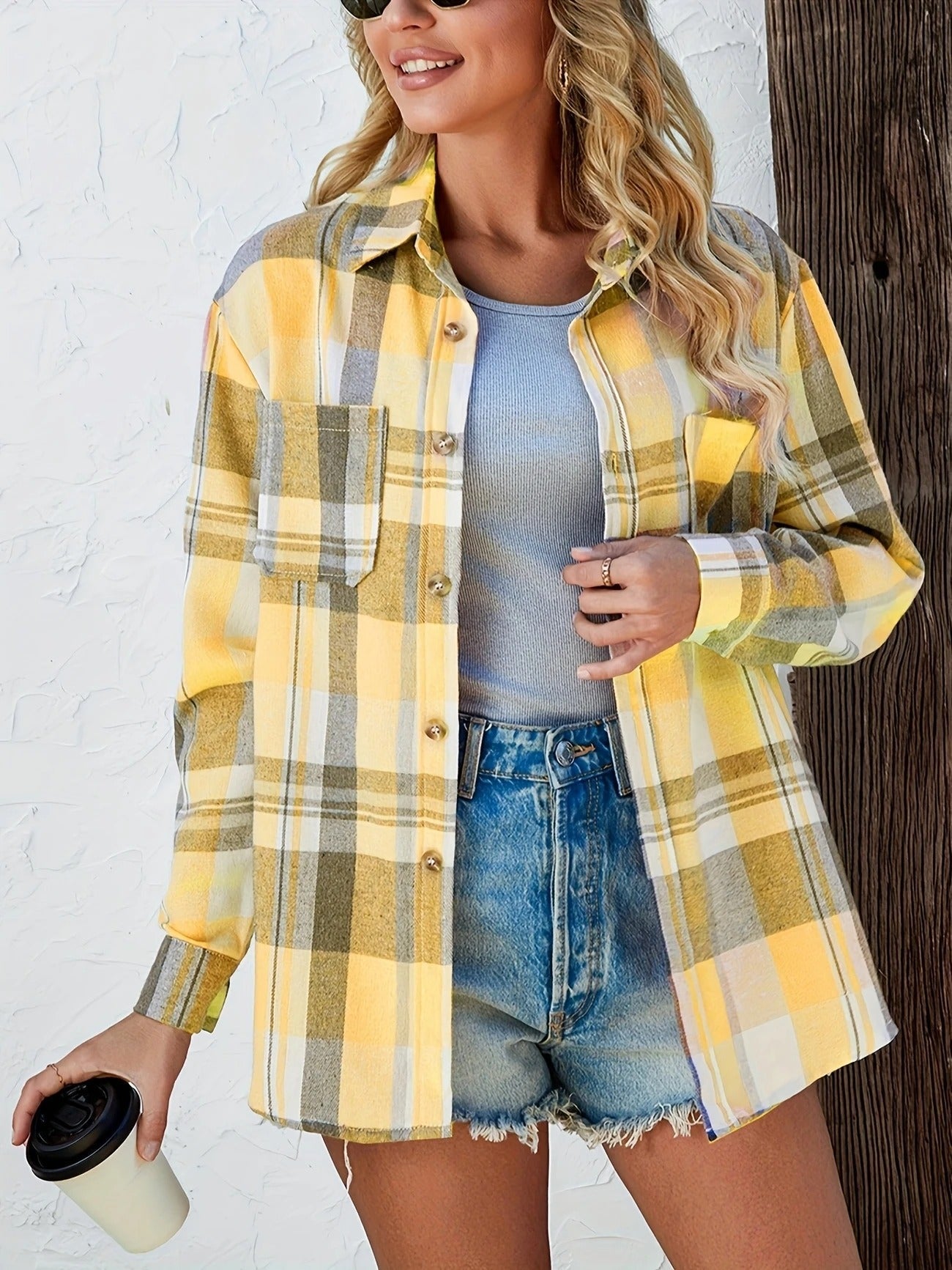 Kessia | Damen Flanellhemd Kariert Oversized Langarm Herbst