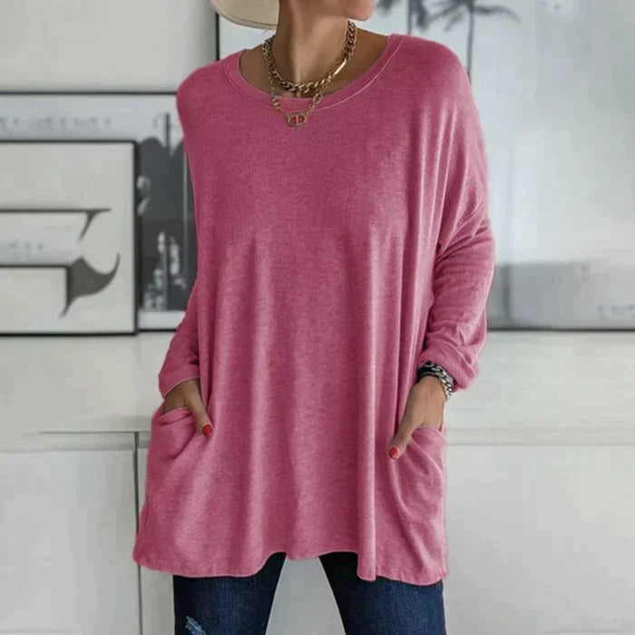 Mia | Damen Longshirt Oversized mit Taschen Langarm
