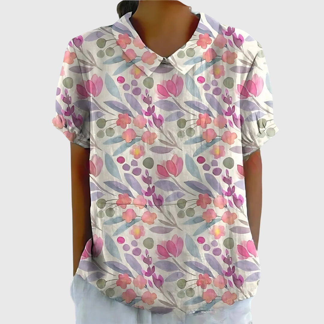 Damen Casual Kurzarm Blumenmuster Bluse