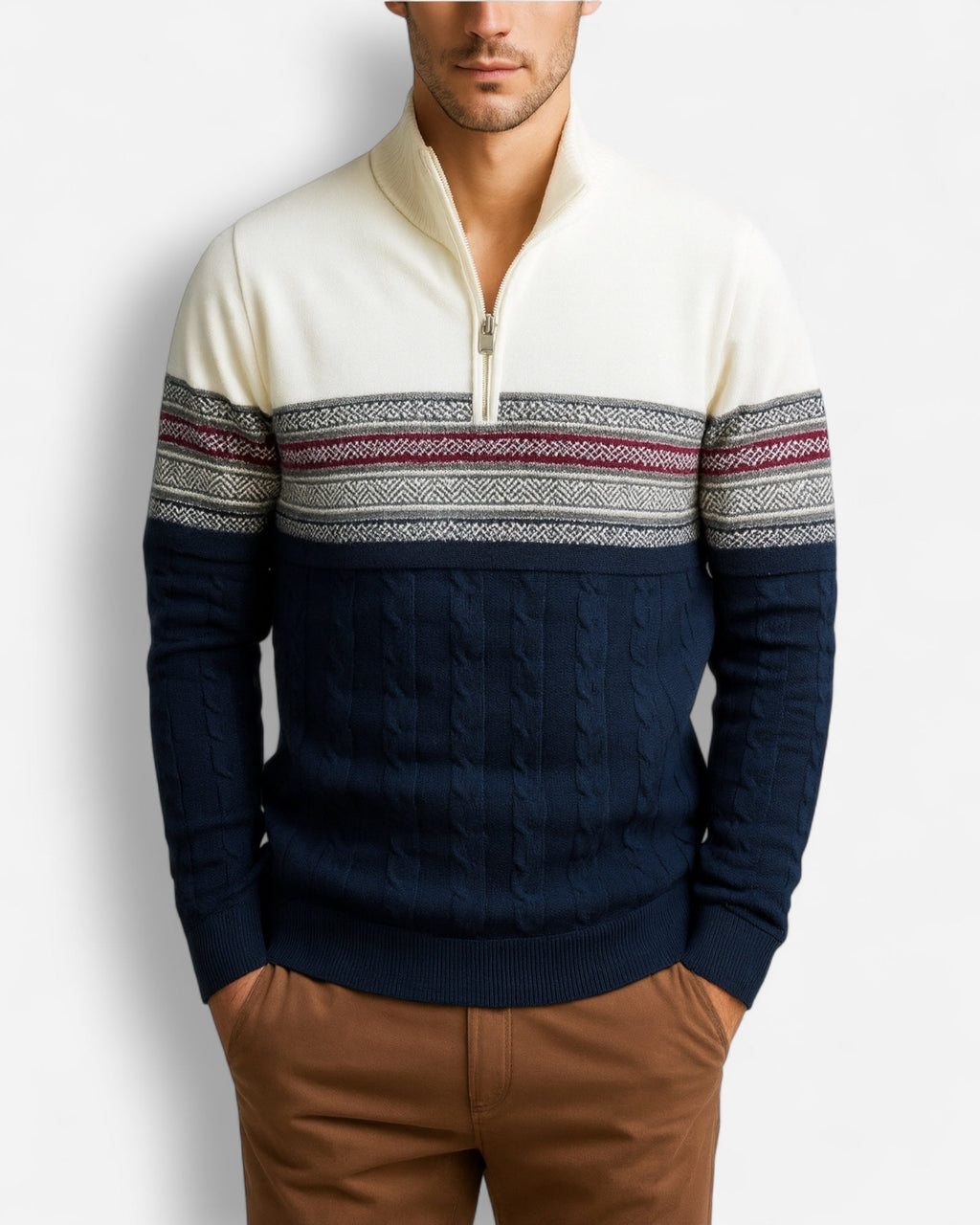 Half Zip Pullover Sweater mit Retro-Muster für Herren