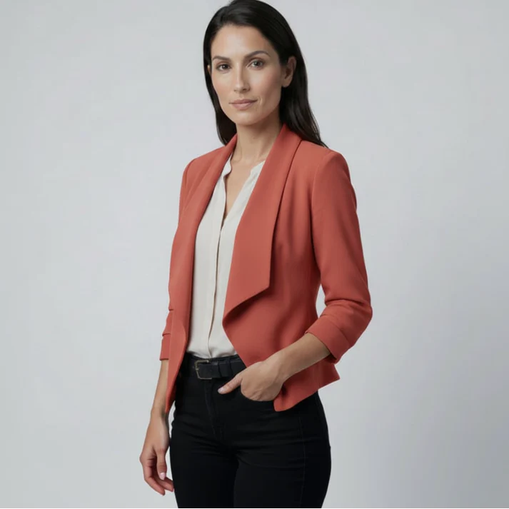 Taillierter Kurzblazer für Damen mit Schalkragen in offenem Schnitt