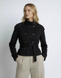 Kurzjacke für Damen im Trenchcoat-Stil mit Taillengürtel und hohem Kragen
