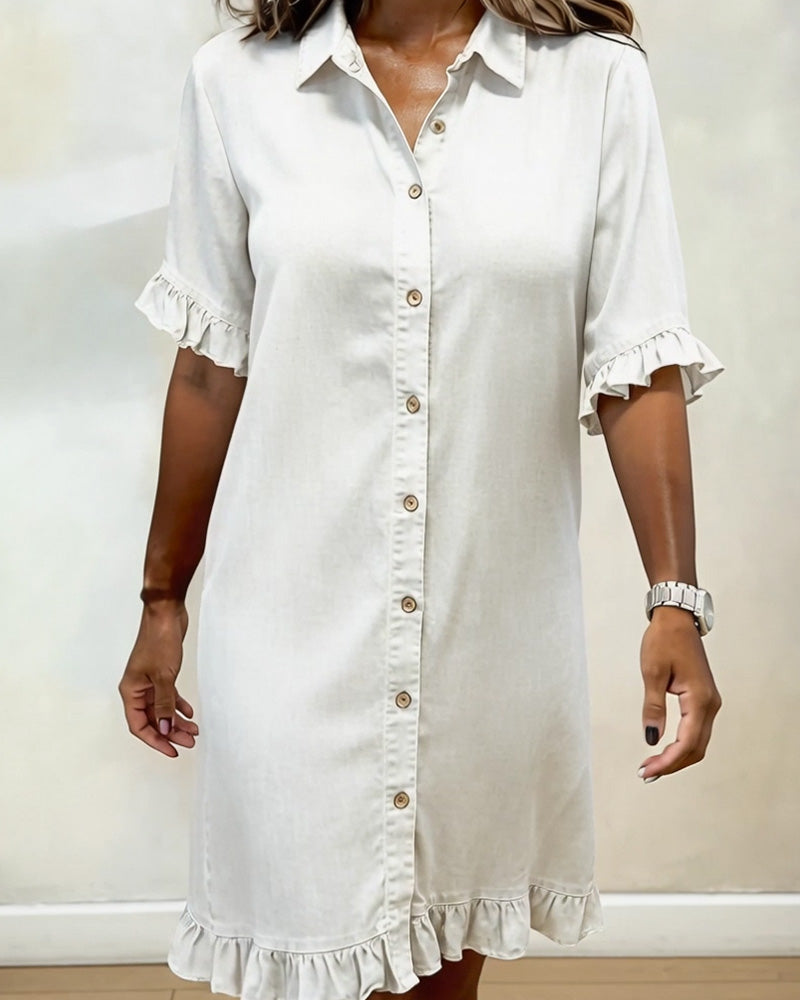 Tessa | Bequemes Denim-Kleid mit Flatterndem Rüschendesign