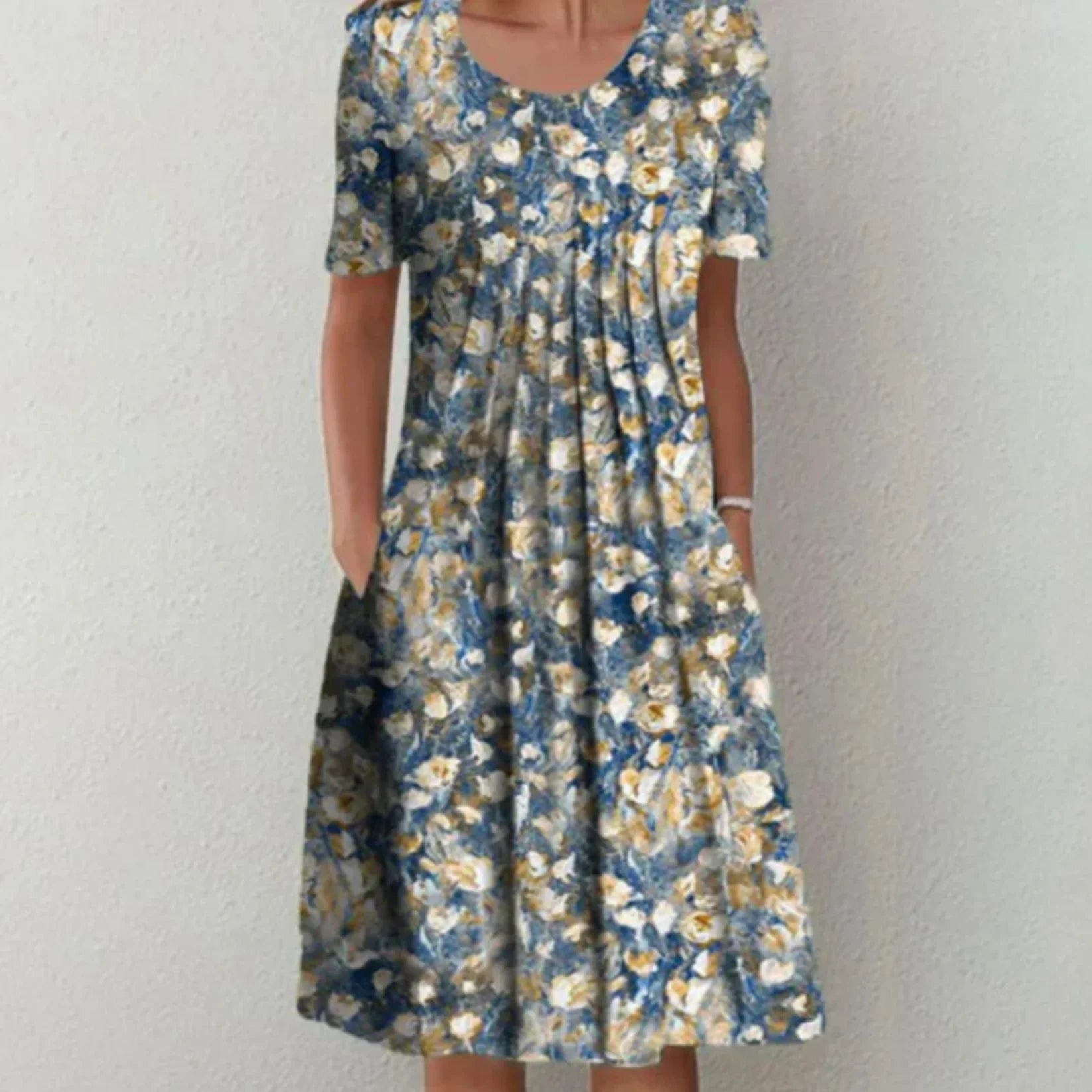 Damen Kurzarm Geblümt Sommer Midikleid