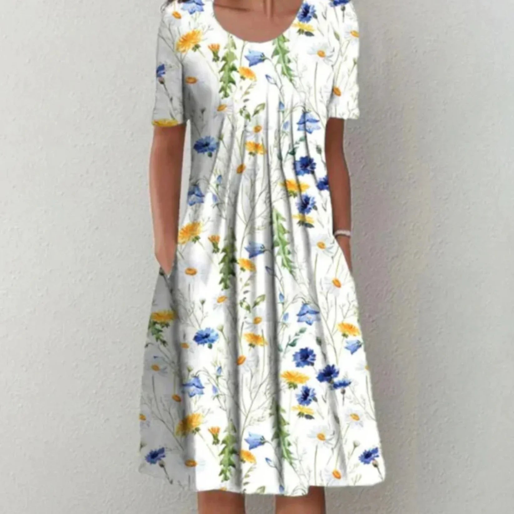 Damen Kurzarm Geblümt Sommer Midikleid