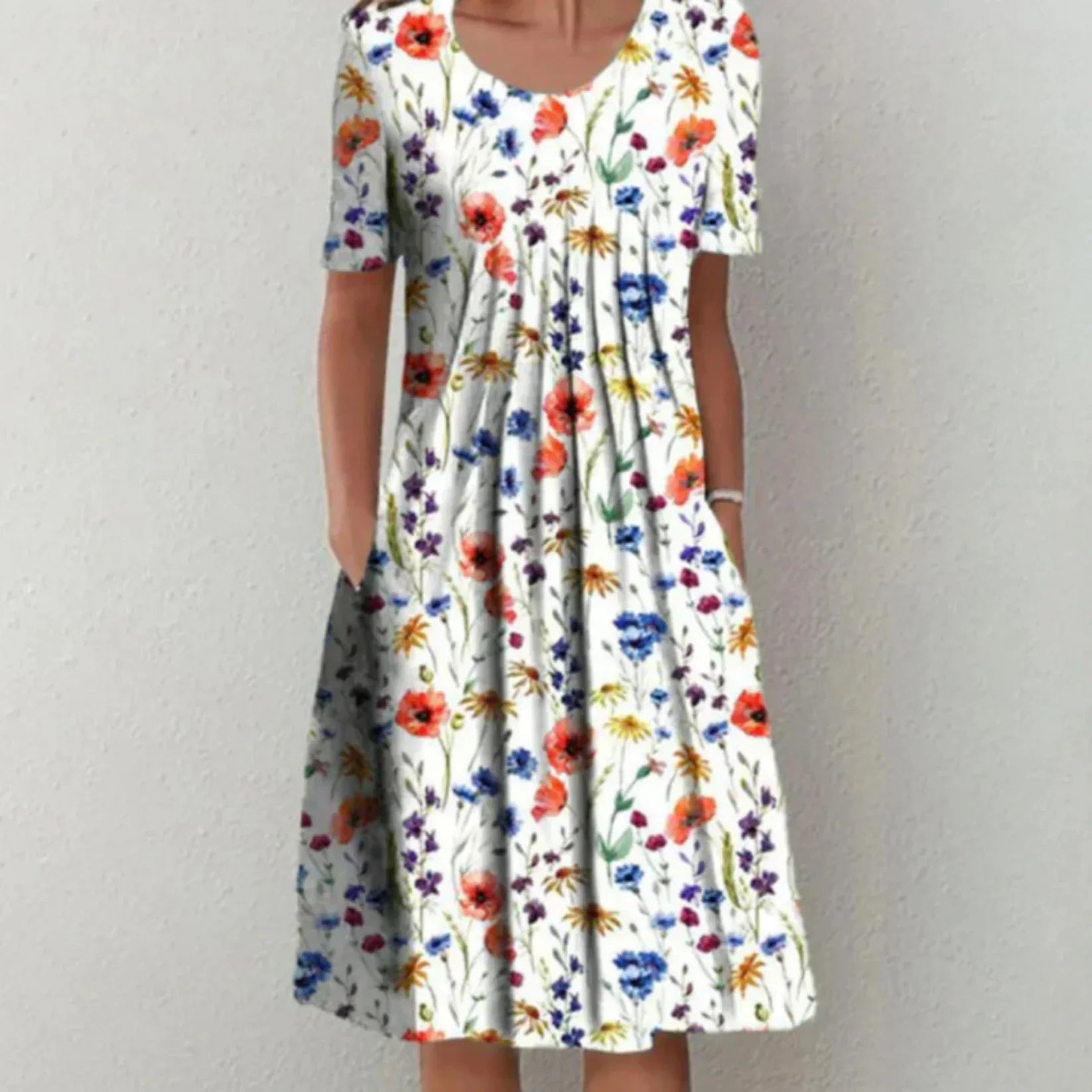 Damen Kurzarm Geblümt Sommer Midikleid