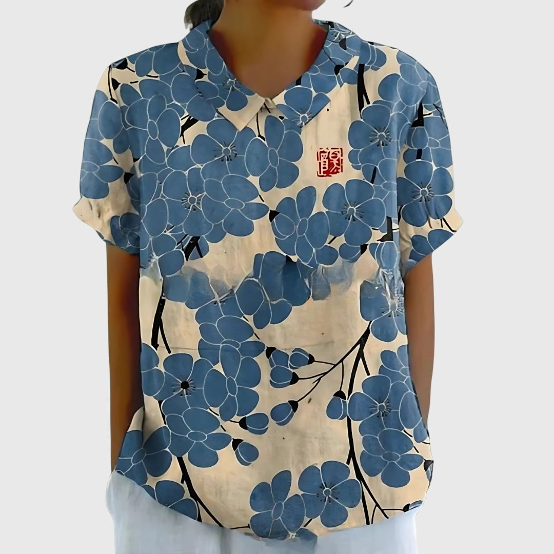 Damen Casual Kurzarm Blumenmuster Bluse