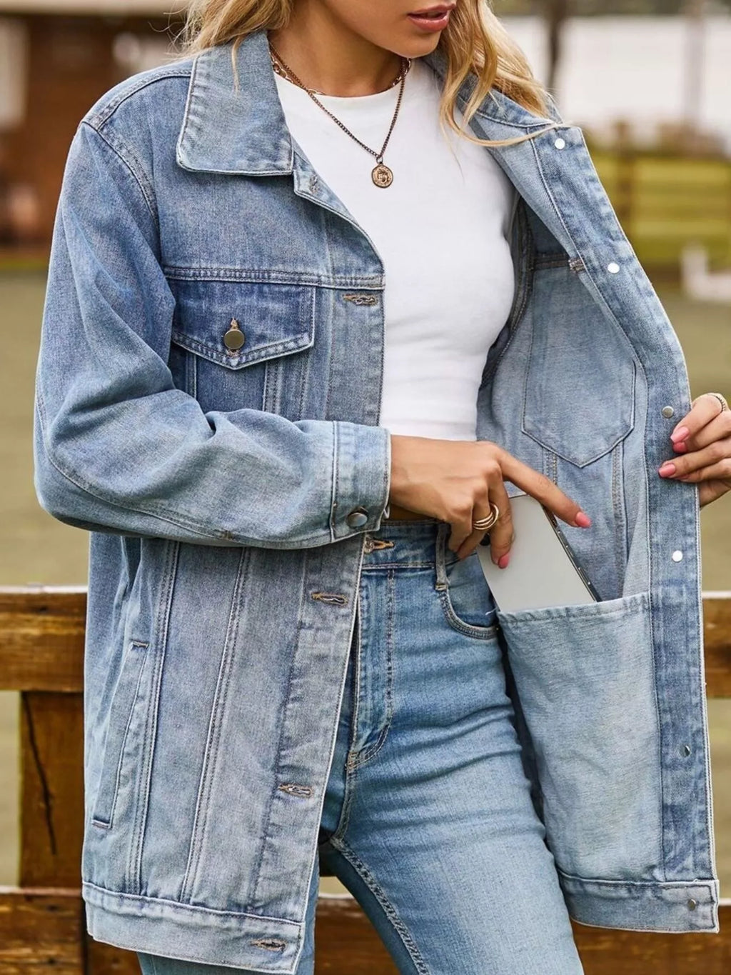 Lidi - Button Down Jeansjacke aus gewaschenem Denim