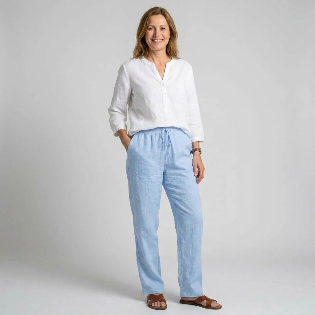 Sommerhose aus Leinen mit weitem Bein mit Gummibund