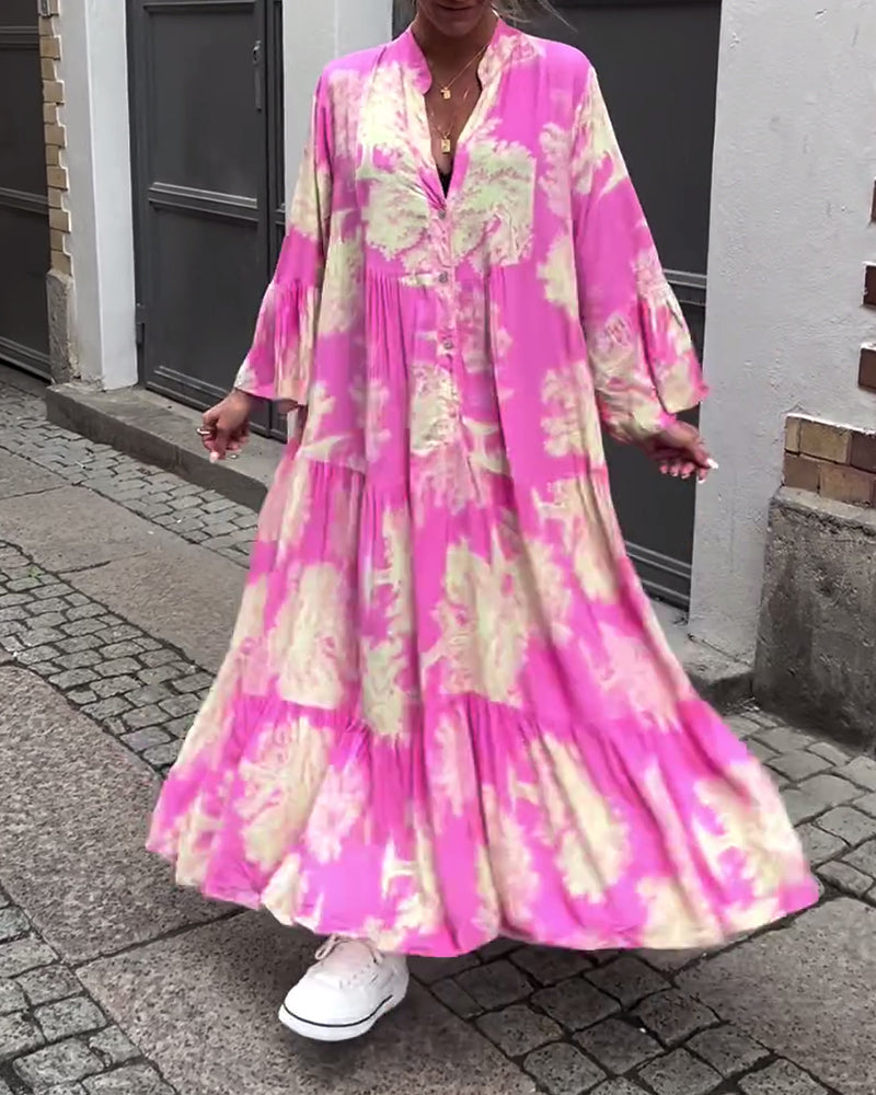 Damen Blumen Gestuft Maxi Sommerkleid