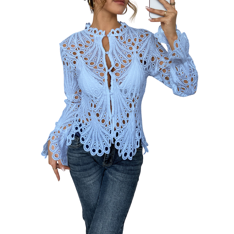 Aurelia | Damen Spitzenbluse Langarm Ausschnitt-Muster Elegant