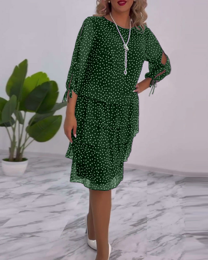 Vivian | Damen Chiffonkleid Gepunktet Lagen-Rock ¾ Arm
