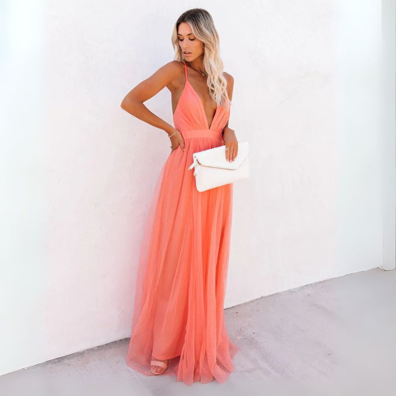 Thalia | Damen Orange Hochzeitsgast Kleid | Maxi