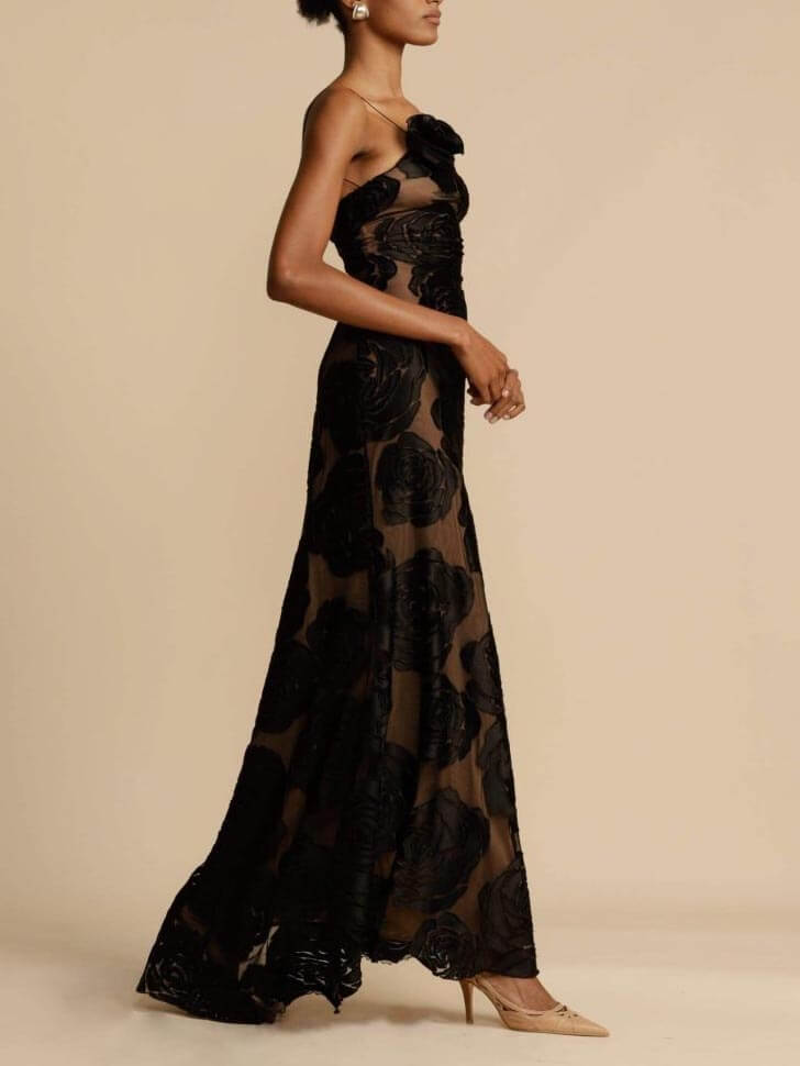 Damen Geblümtes One-Shoulder Festliches Maxi Abendkleid