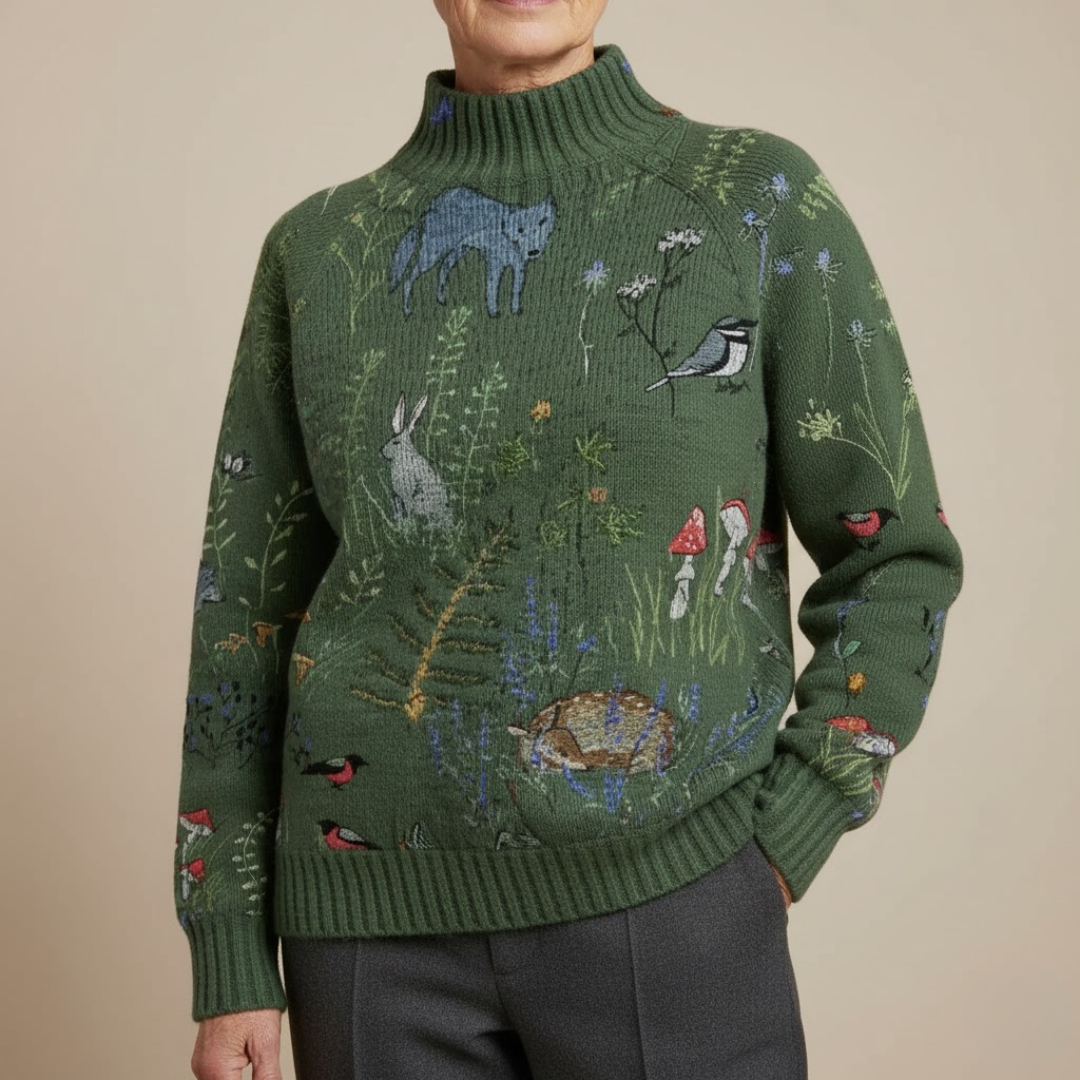 HANA | GEMÜTLICHER STRICKPULLOVER MIT WALDMOTIV