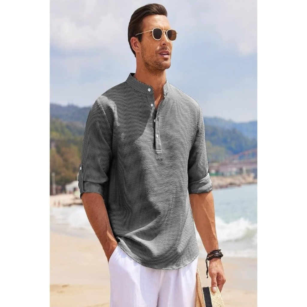 Herren Stehkragen Slim Fit Sommerhemd