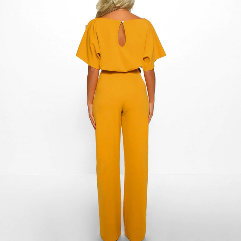 Bella | Damen Jumpsuit Weites Bein Bindegürtel Kurzarm Elegant
