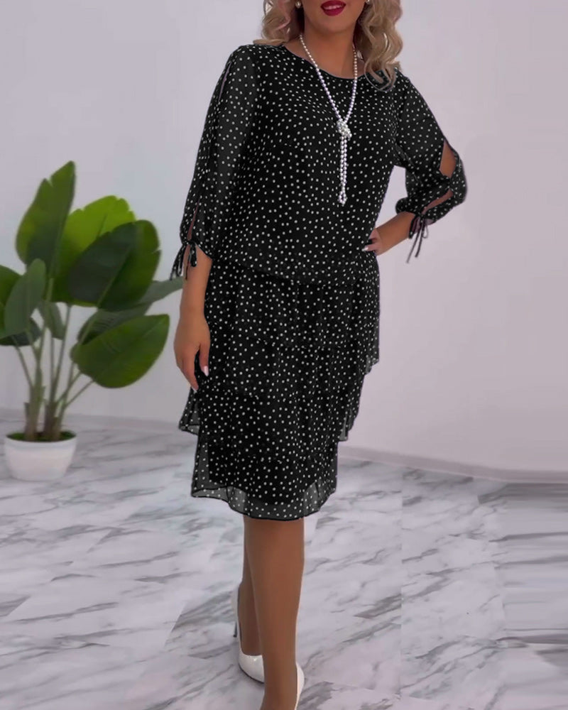 Vivian | Damen Chiffonkleid Gepunktet Lagen-Rock ¾ Arm