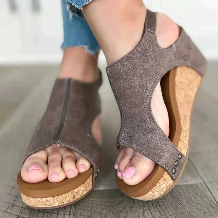 Damen Sommer Wedges mit Klettverschluss