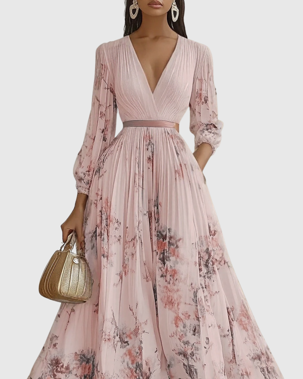 Isabella | Damen Ärmelloses Geplissiertes Blumen Midi Kleid
