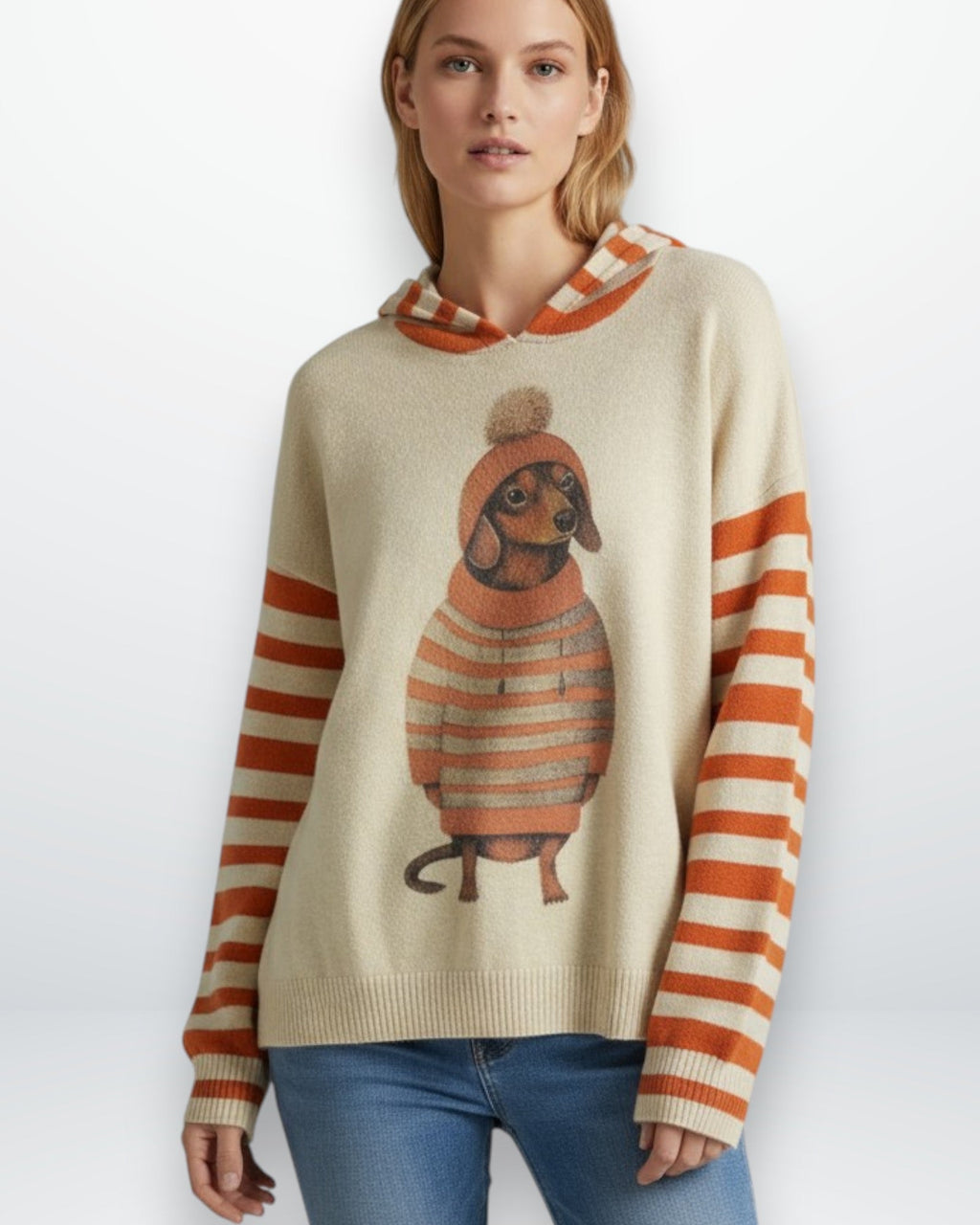 Damen Hoodie mit Hundemotiv und Kapuze