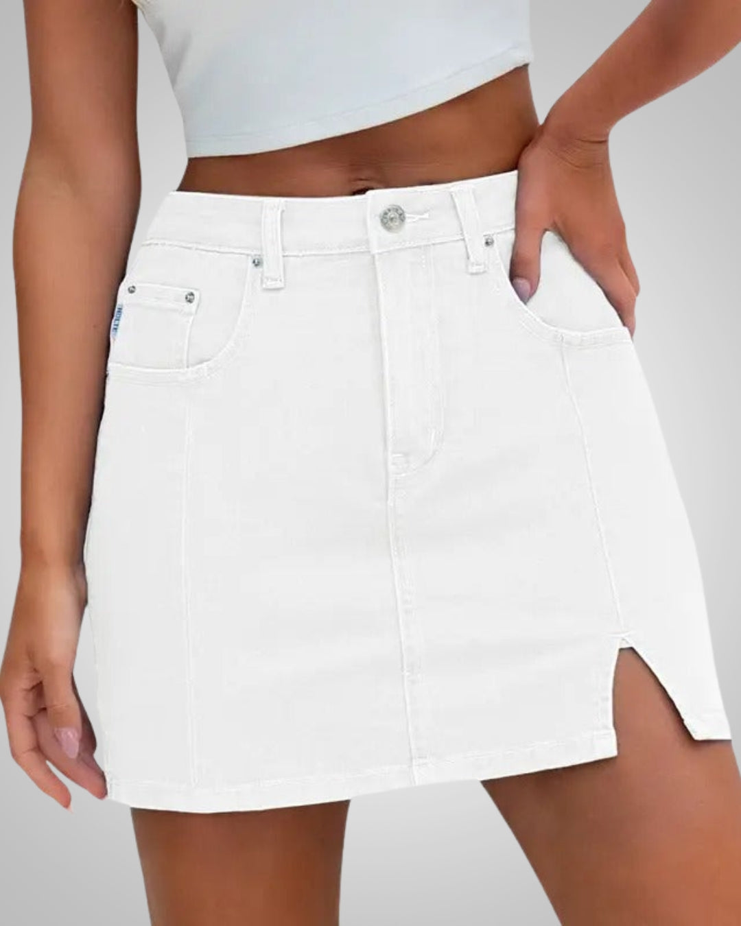 Damen Sommer Knopfleiste Mini Jeans Rock