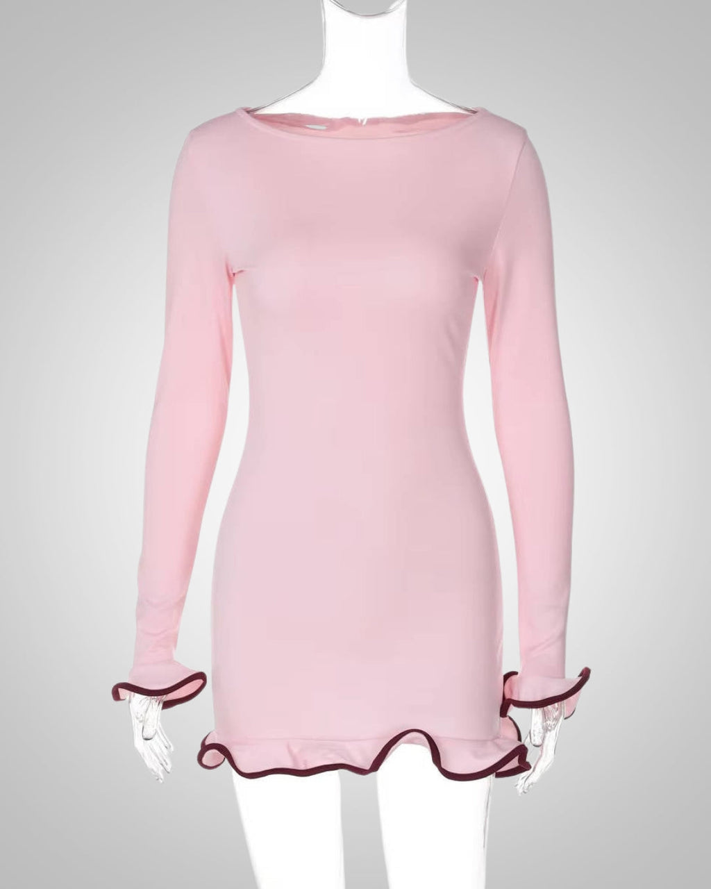 Damen Sommer Langarm Bodycon Minikleid mit Rüschen