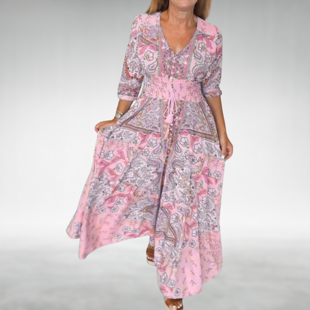 Damen Boho Festliches Drapiertes Maxi Strand sommerkleid