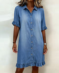 Tessa | Bequemes Denim-Kleid mit Flatterndem Rüschendesign