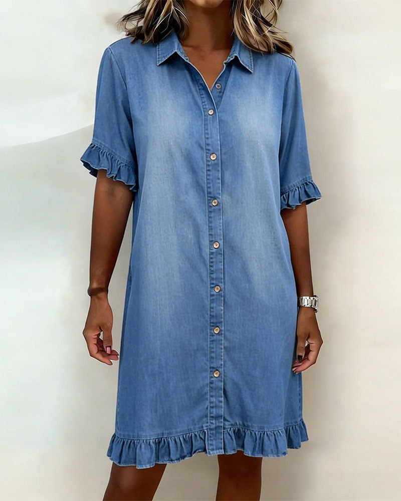 Tessa | Bequemes Denim-Kleid mit Flatterndem Rüschendesign