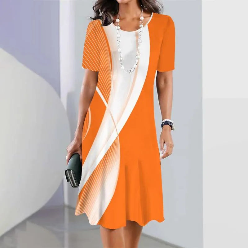 Wren | Damen Midi Kleid Kurzarm Colorblock Rundhals Sommerkleid