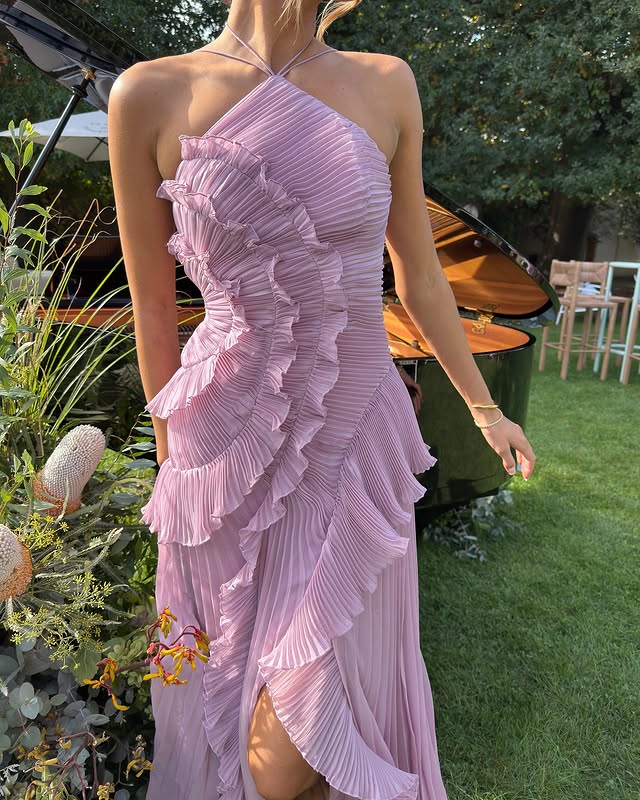 Damen Halterneck Maxi Sommerkleid
