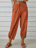 Damen Leichte Cropped Sommer Hose mit Kordelzug