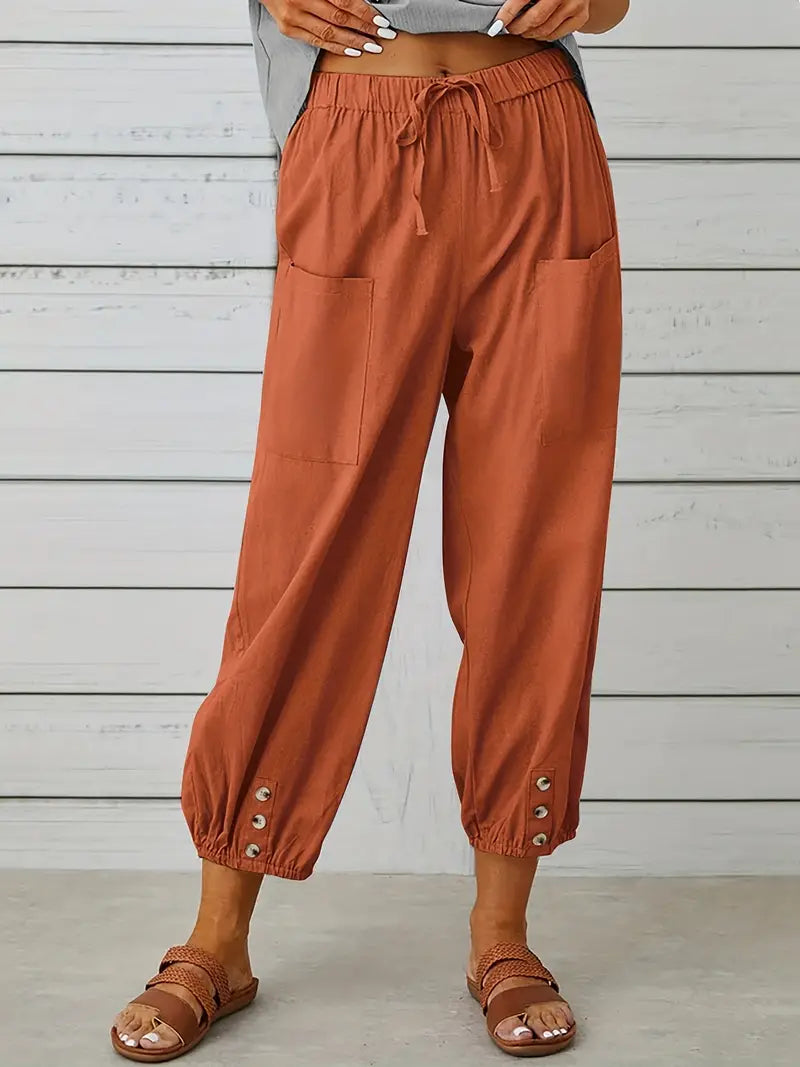Damen Leichte Cropped Sommer Hose mit Kordelzug
