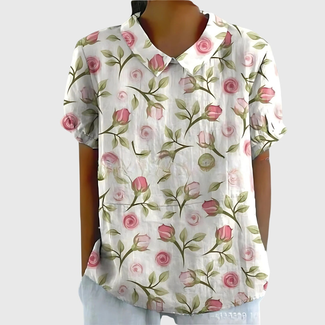 Damen Casual Kurzarm Blumenmuster Bluse