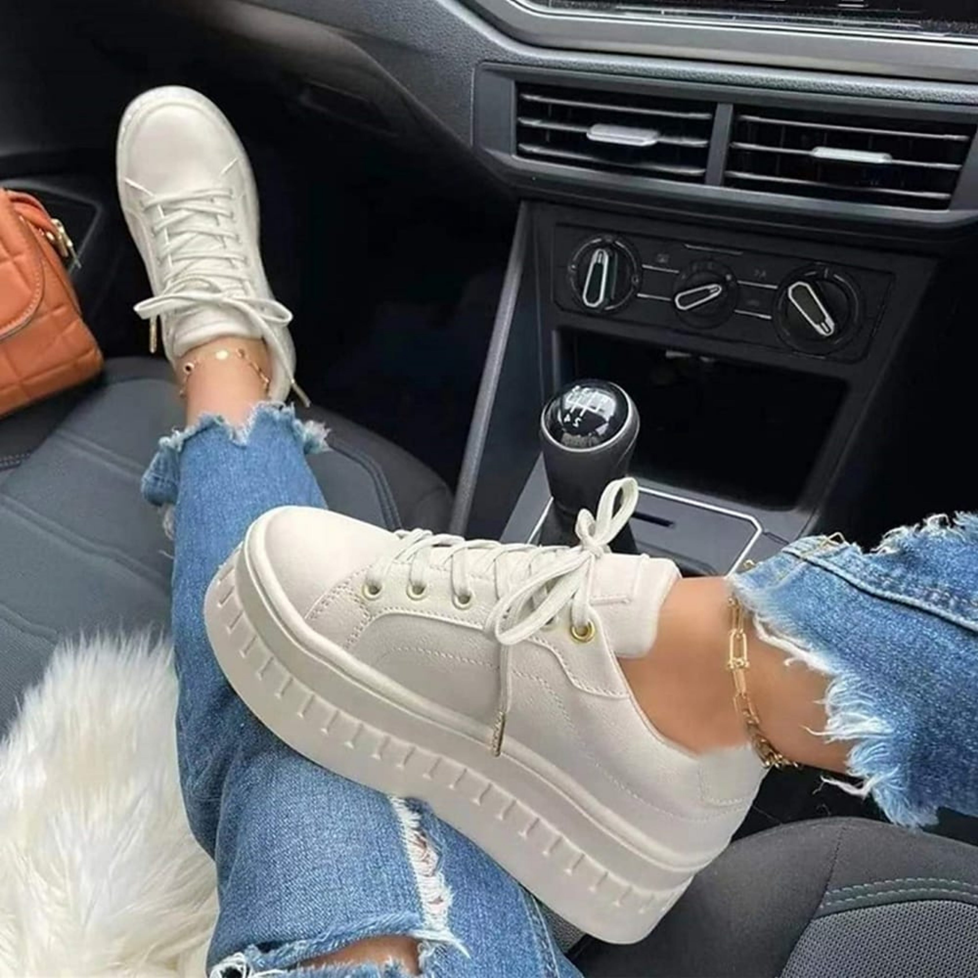 Damen Plattform Schnürung Sneaker