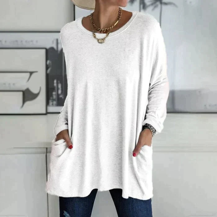 Mia | Damen Longshirt Oversized mit Taschen Langarm