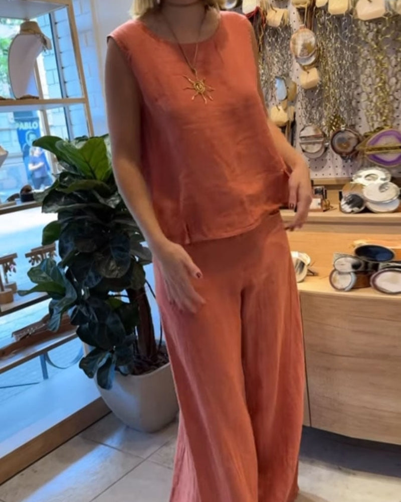Sofia | Damen Zweiteiler Set Ärmellos Weite Hose Sommer