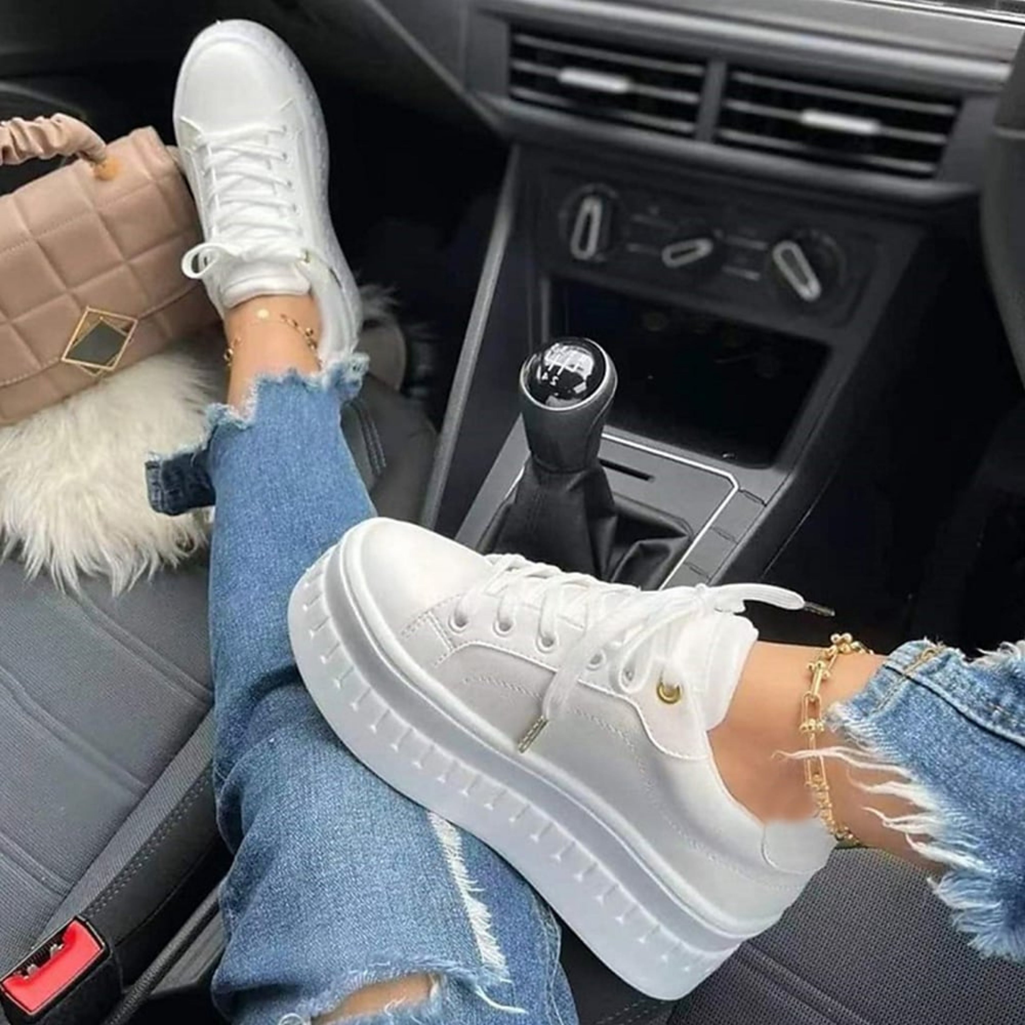 Damen Plattform Schnürung Sneaker
