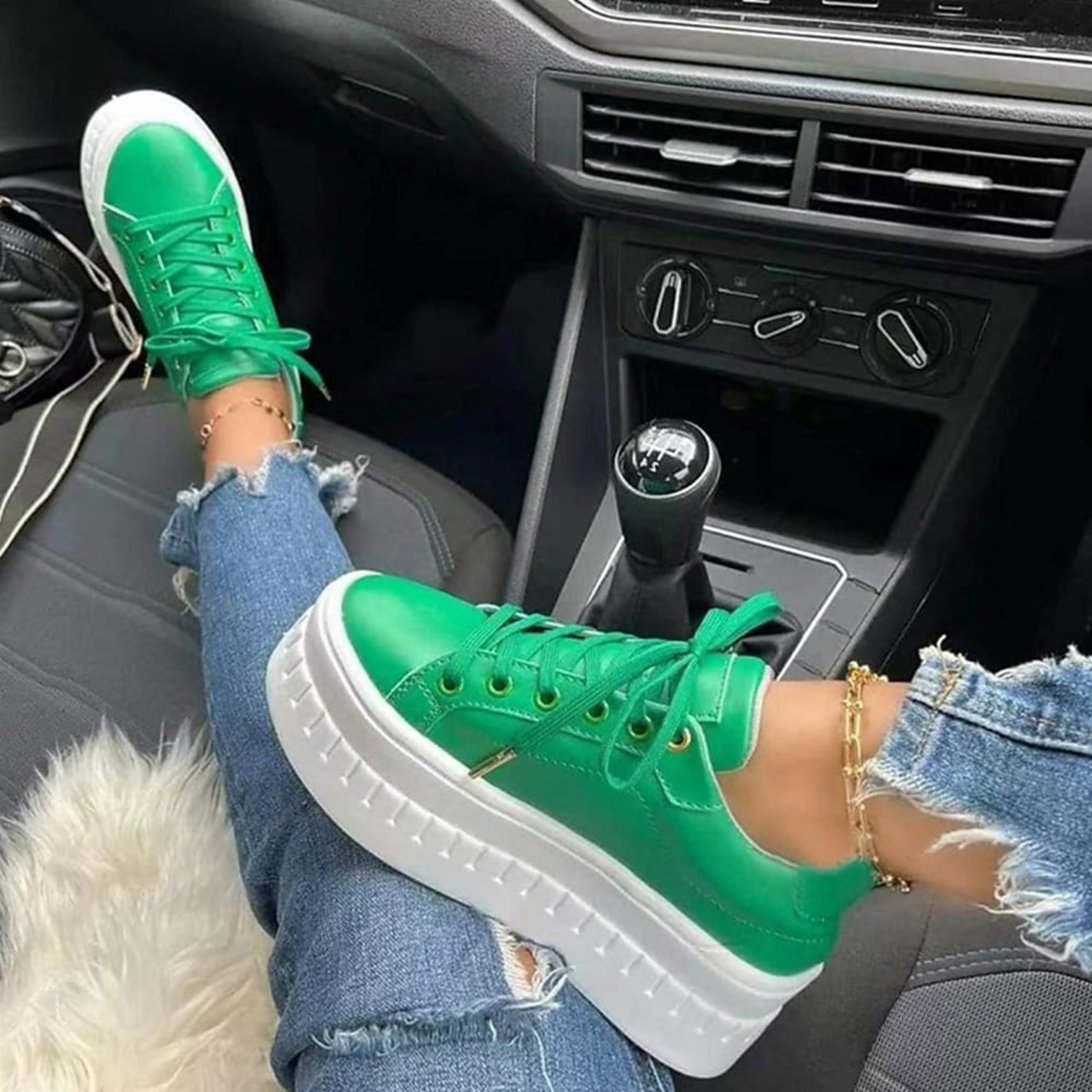 Damen Plattform Schnürung Sneaker