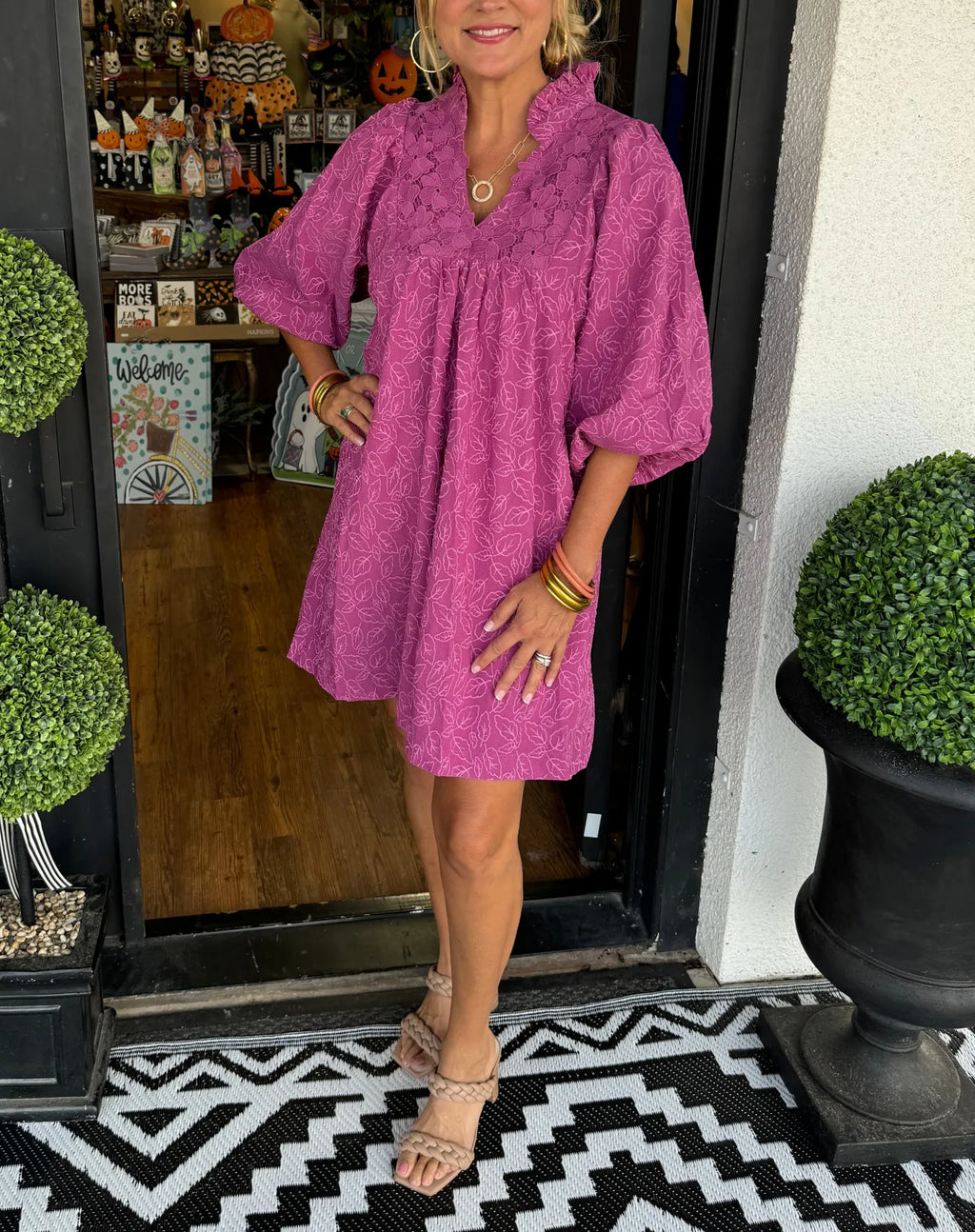 Lena | Damen Sommerkleid Kurzarm V-Ausschnitt Volant Mini